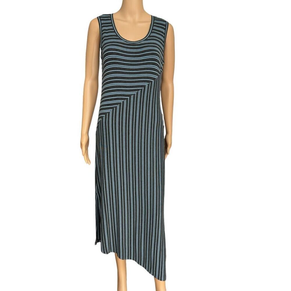Cabi Dia Striped Midi Tank Dress Baby Blue Asymmetric Sleeveless Size S